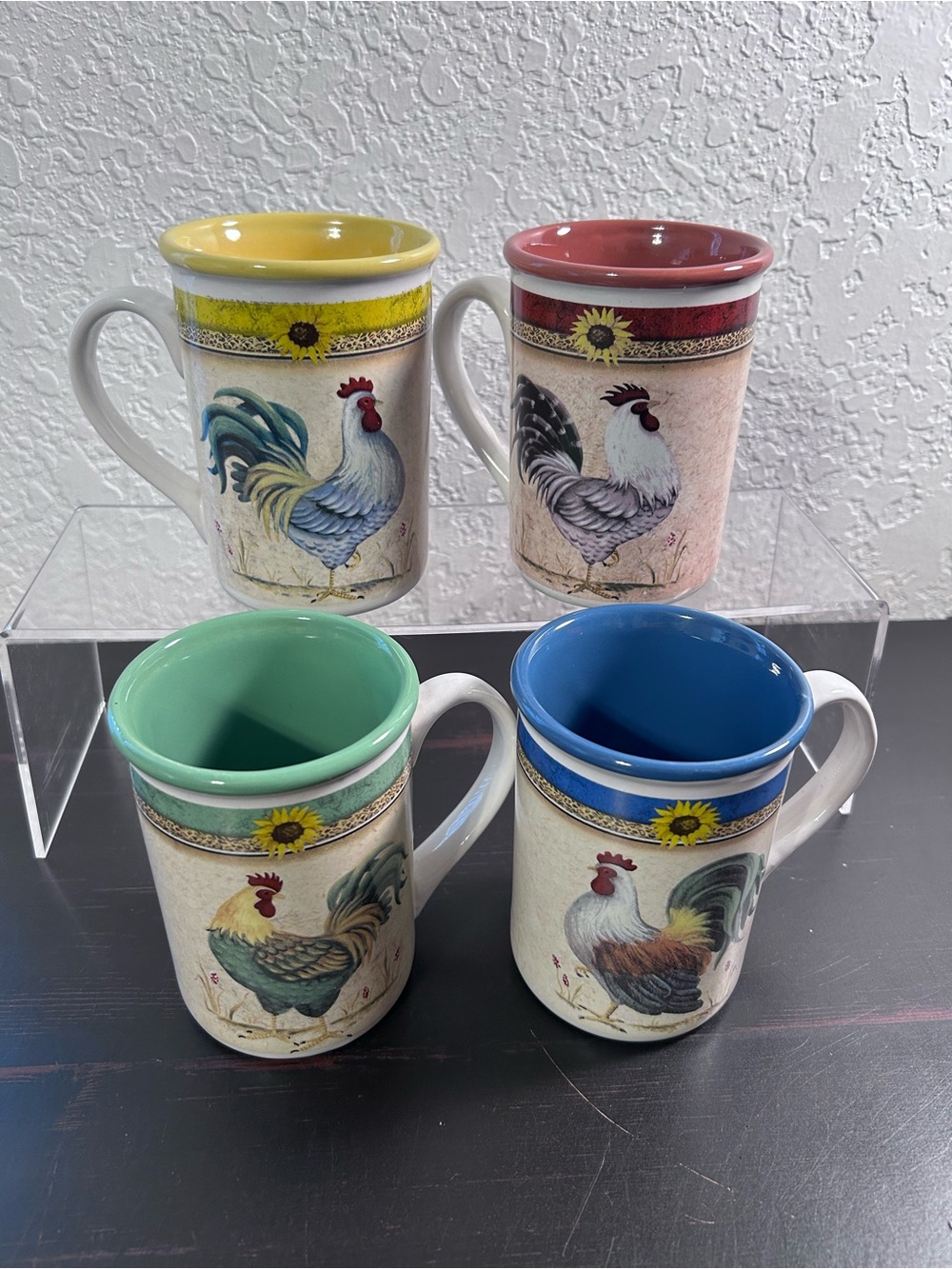 Gibson Everyday Mug Rooster Sunflower Set of 4 French Country Coffee Cup
